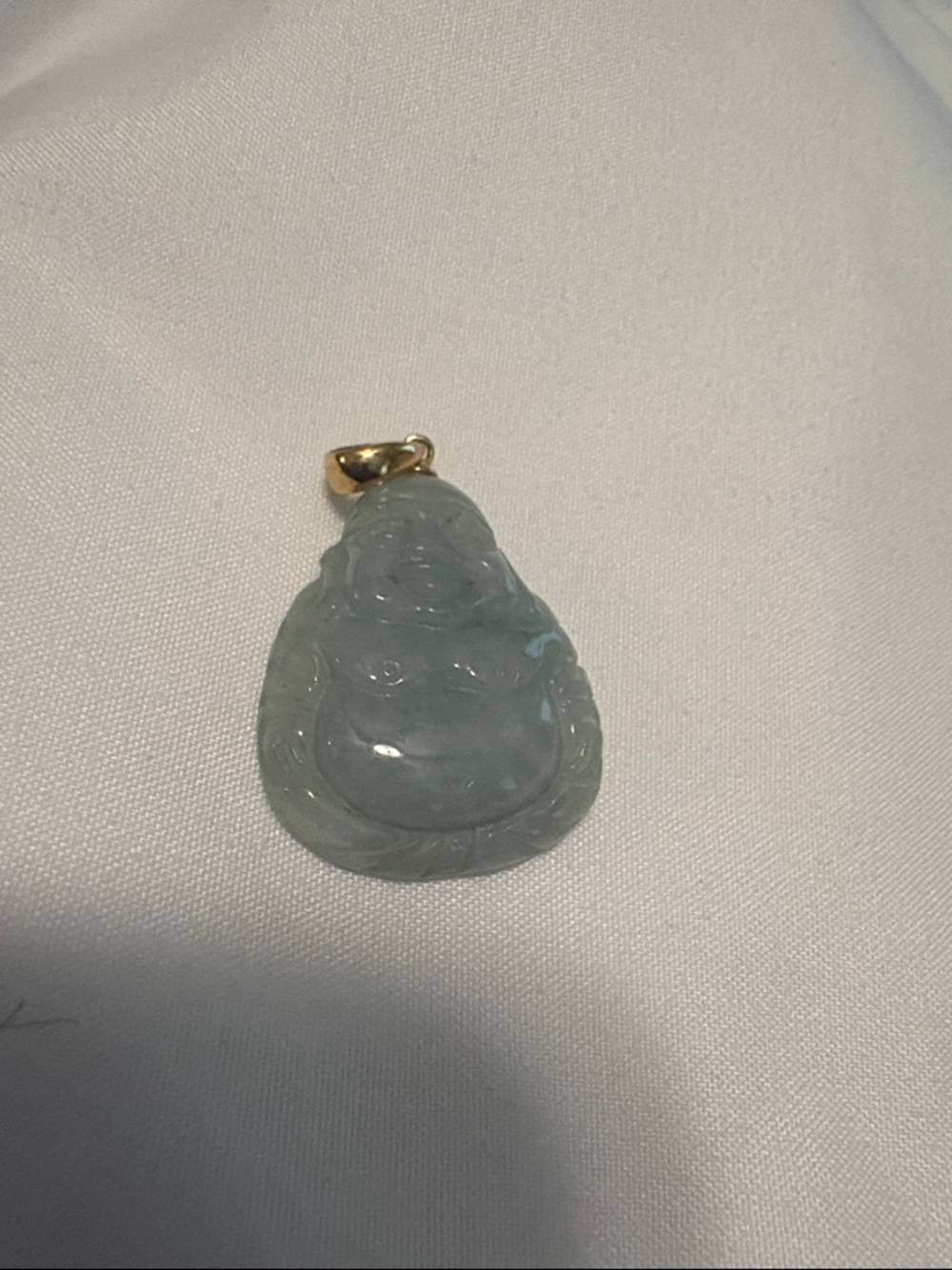 Light Green Real Jade Buddha Pendant with Gold Bail